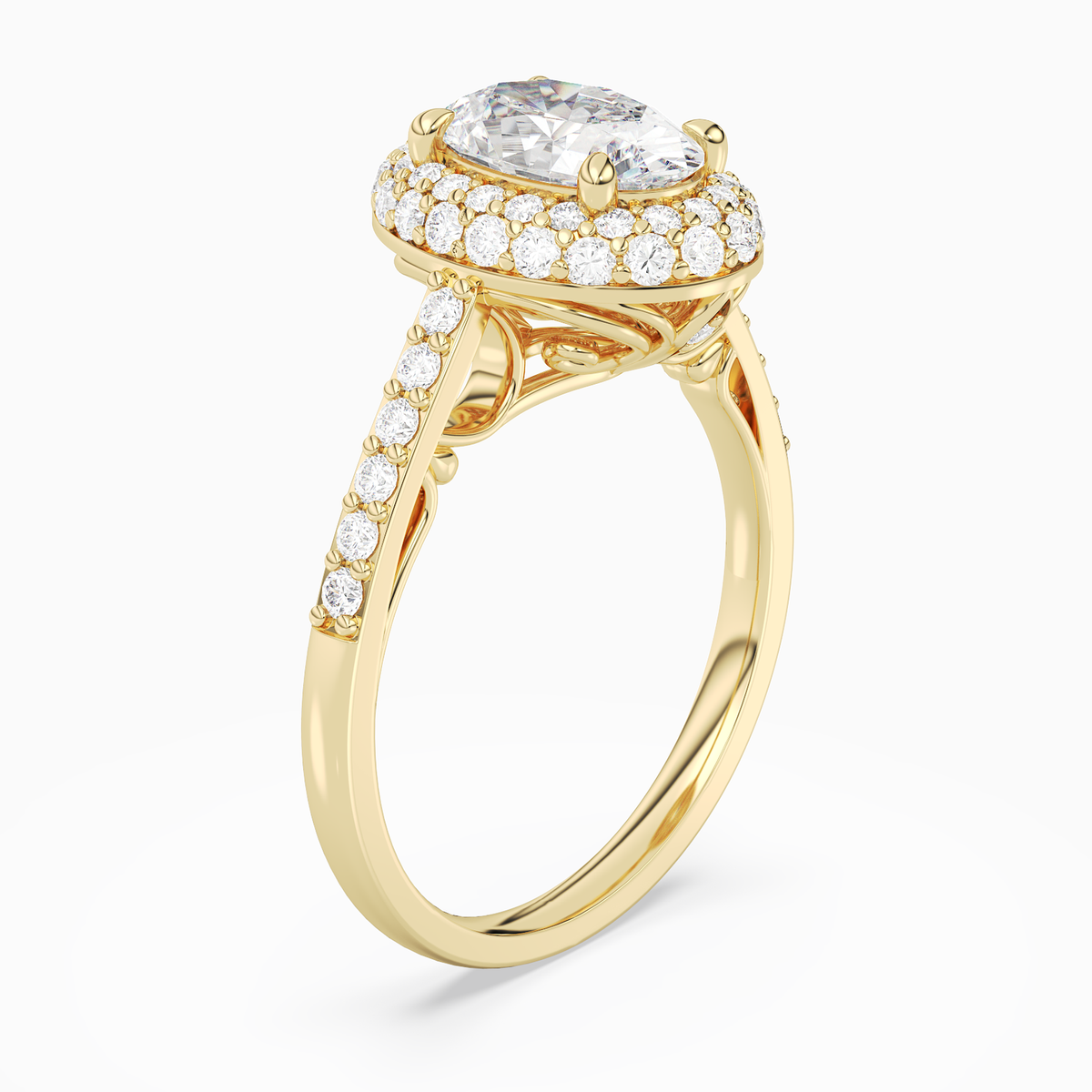 Oval Regal Halo Pavé in 14K Yellow Gold angled