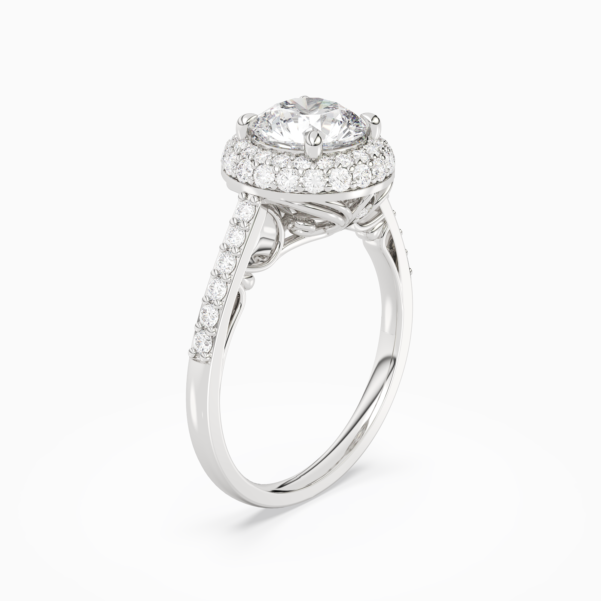 Round Regal Halo Pavé in 14K White Gold angled