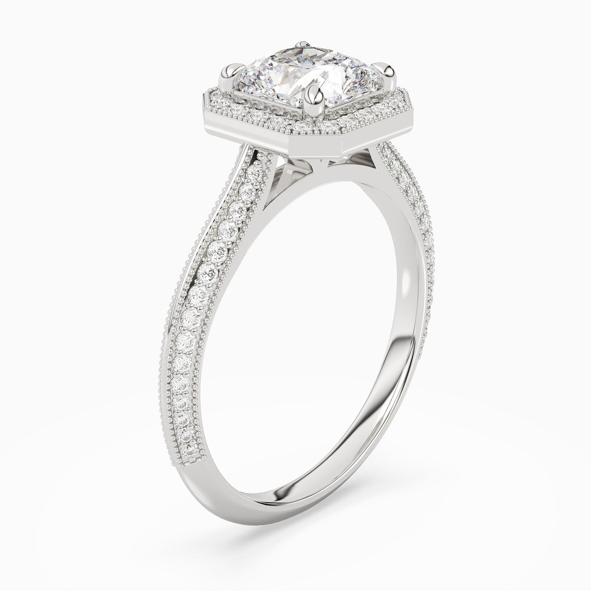 Cushion Octagon Halo in 14K White Gold angled