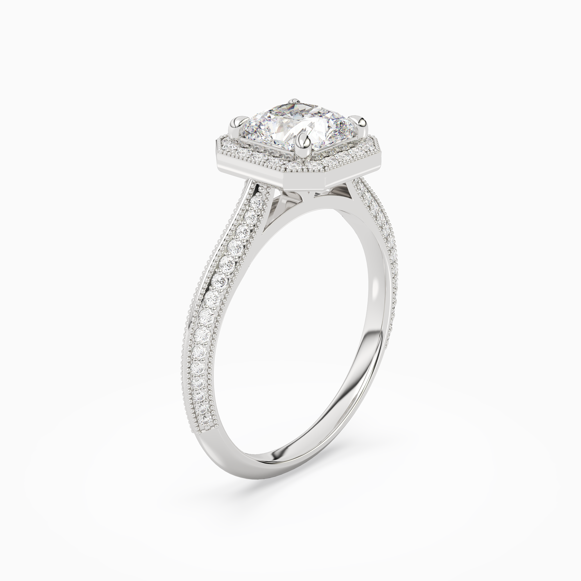 Cushion Octagon Halo in Platinum angled