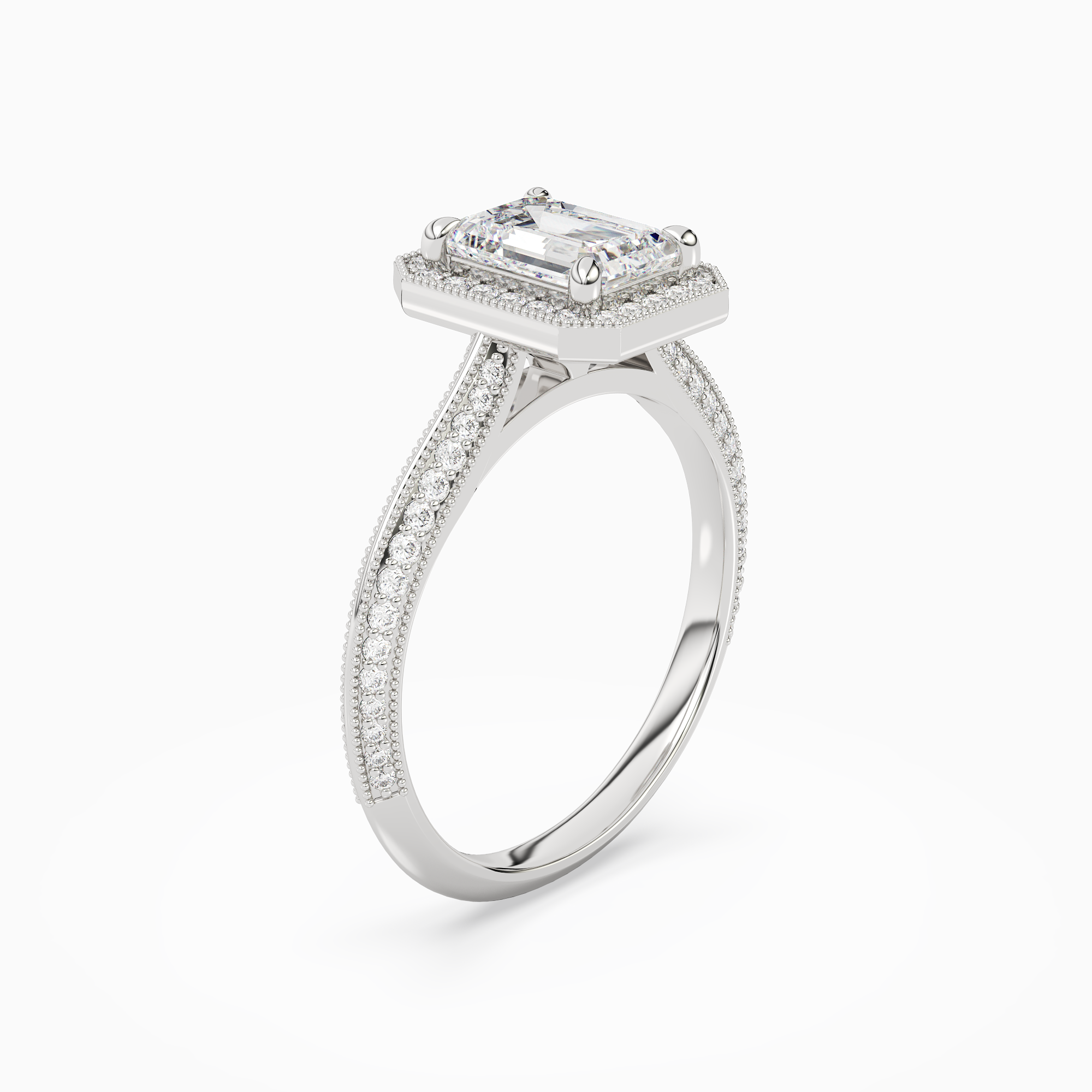 Emerald Octagon Halo in 14K White Gold angled