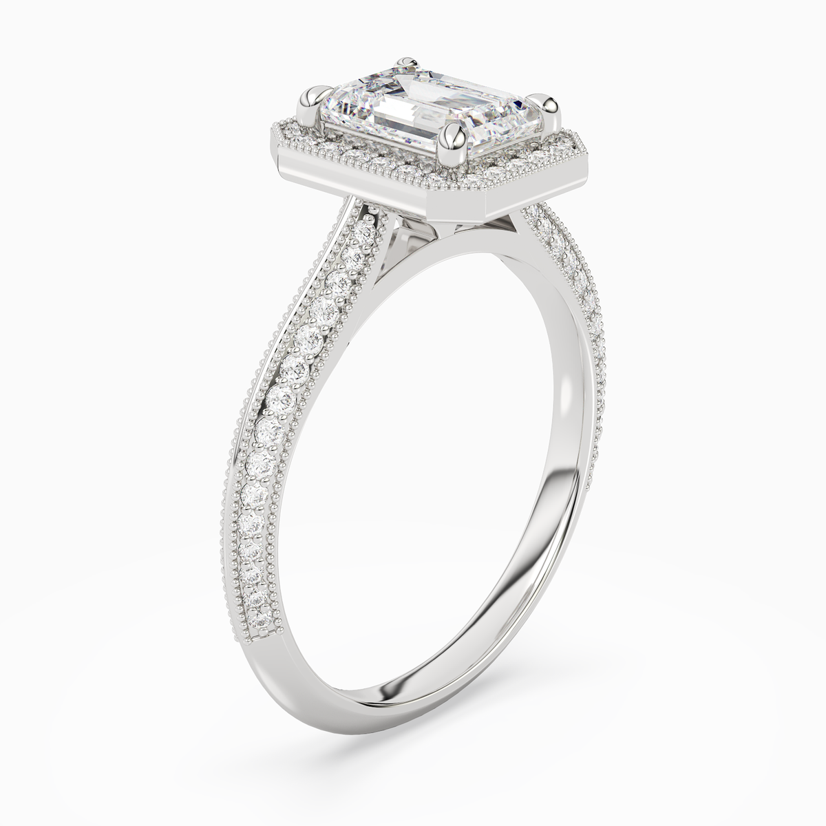 Emerald Octagon Halo in 18K White Gold angled