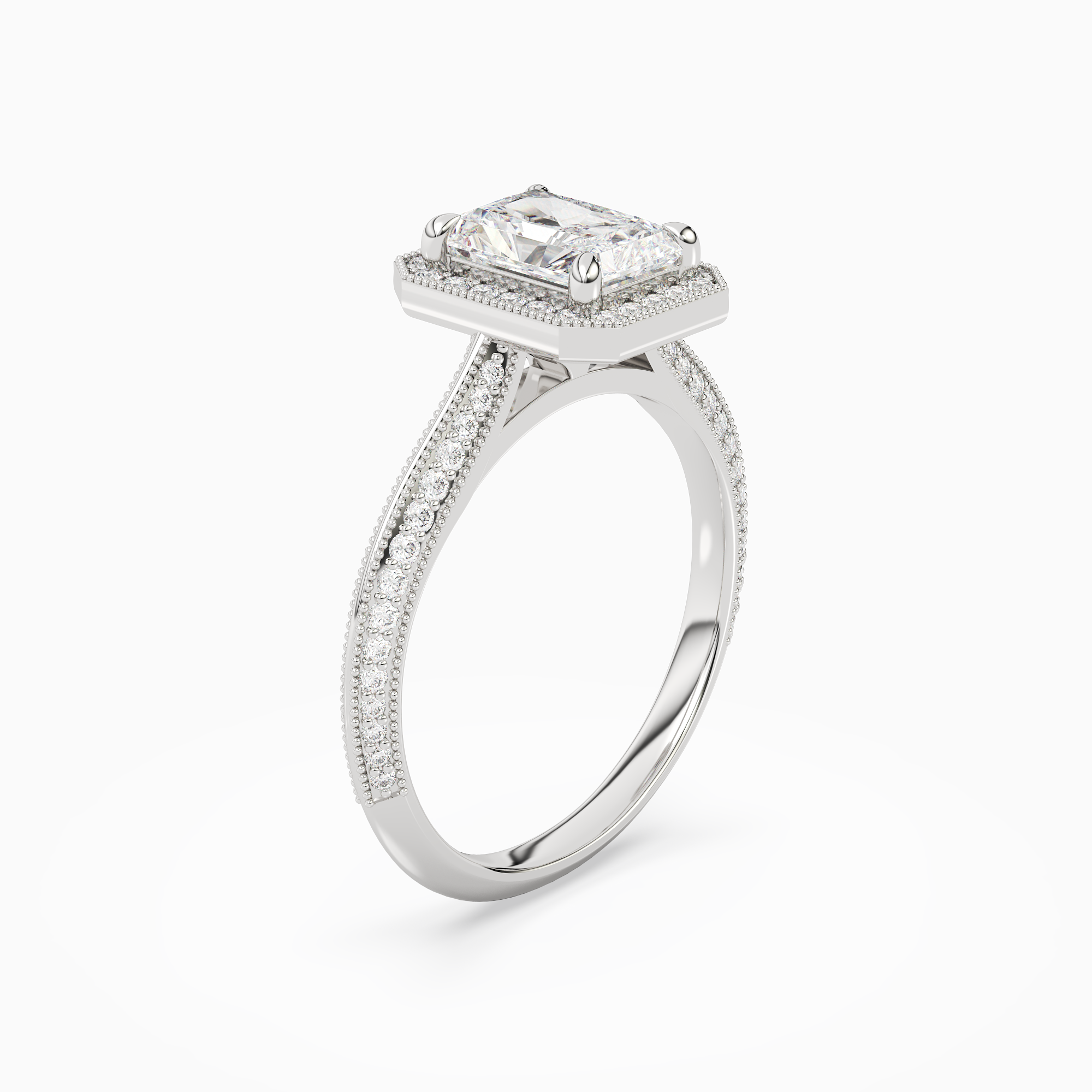 Radiant Octagon Halo in 14K White Gold angled