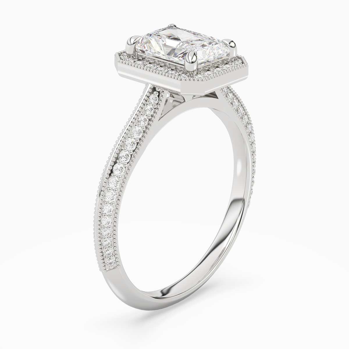 Radiant Octagon Halo in Platinum angled