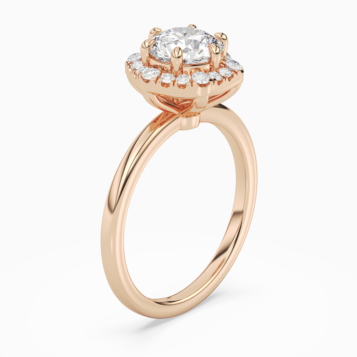 Round Halo in 14K Rose Gold angled