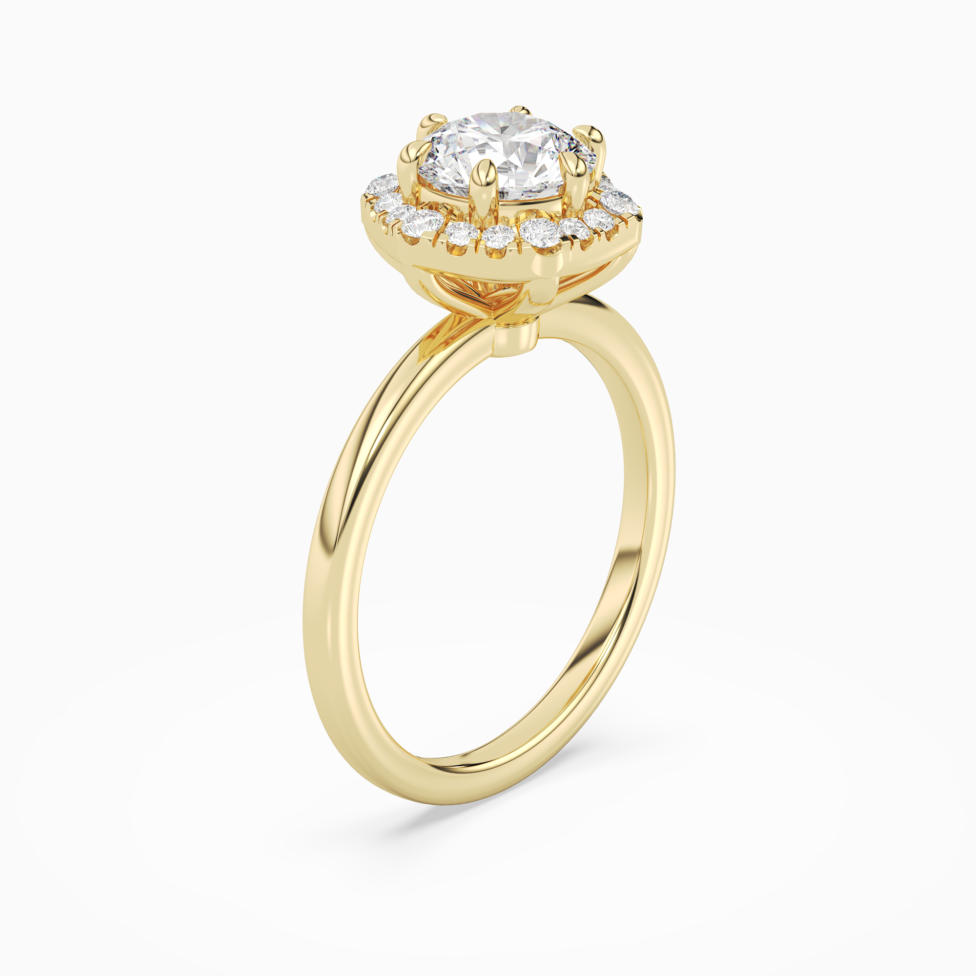 Round Halo in 18K Yellow Gold angled