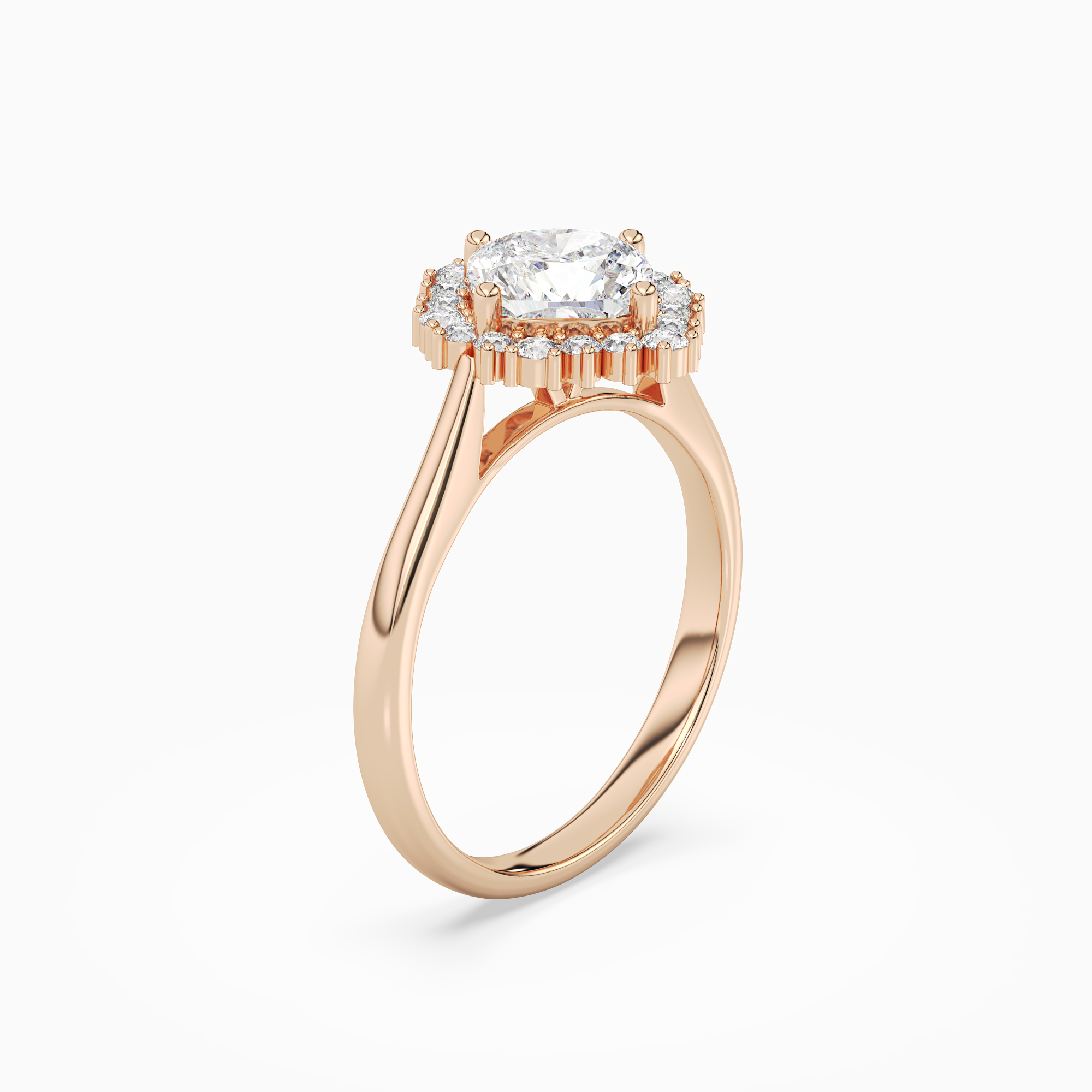Cushion Cluster Halo in 14K Rose Gold angled