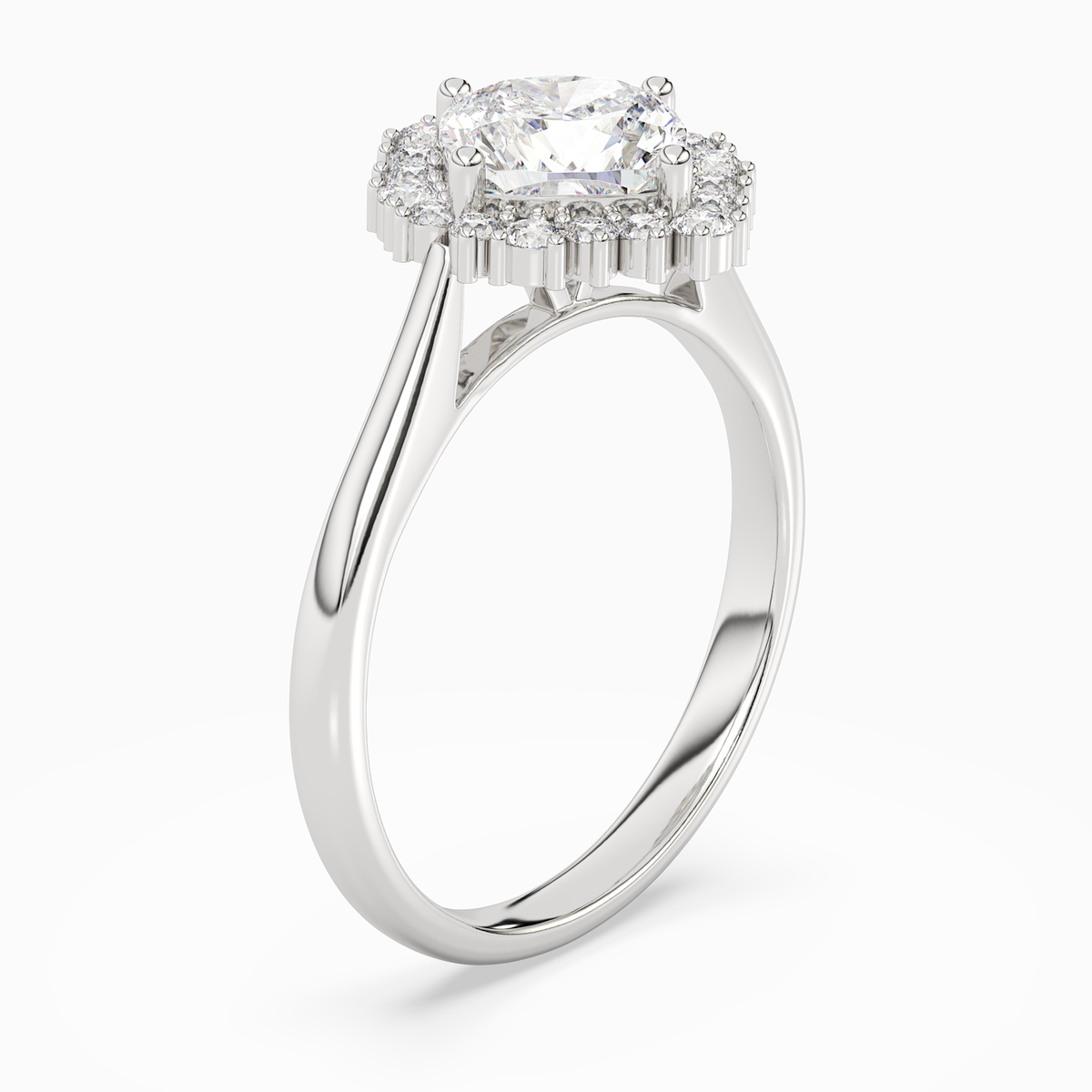 Cushion Cluster Halo in 14K White Gold angled