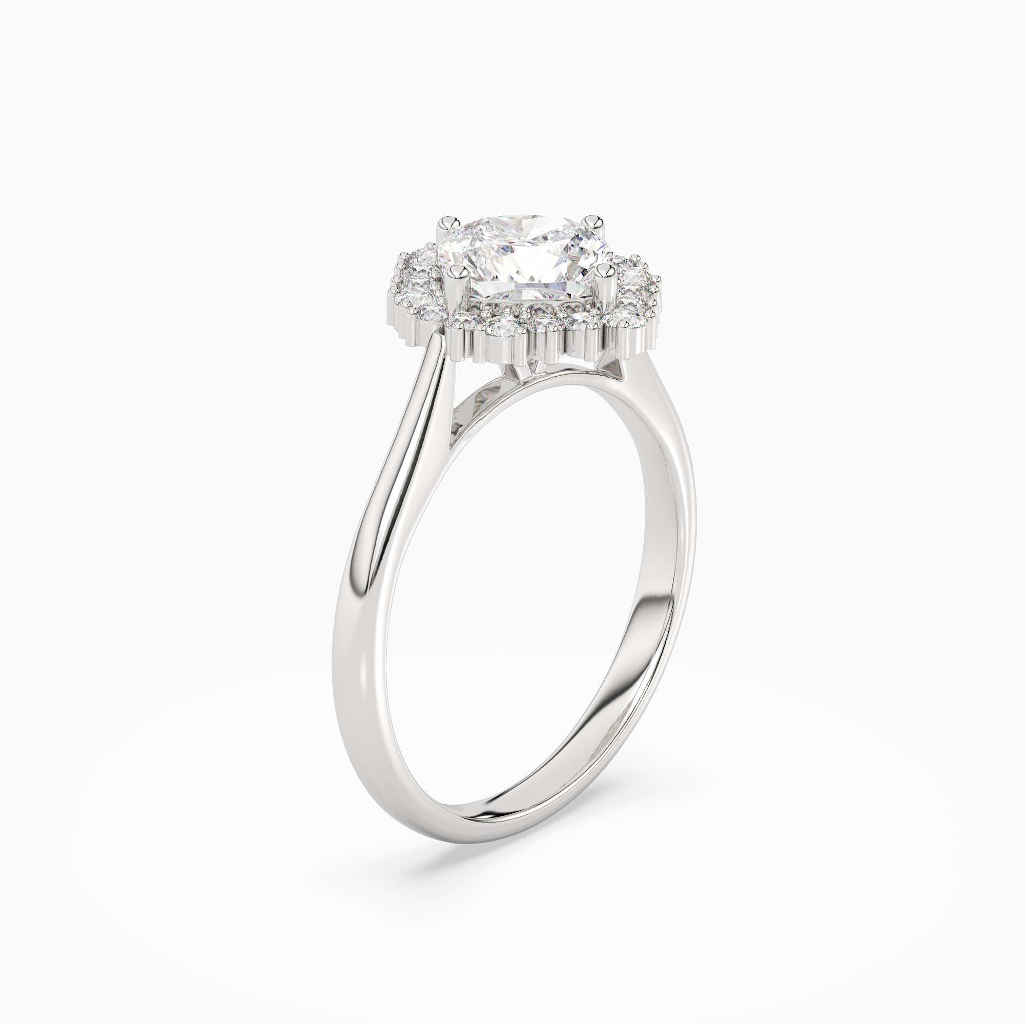 Cushion Cluster Halo in 18K White Gold angled
