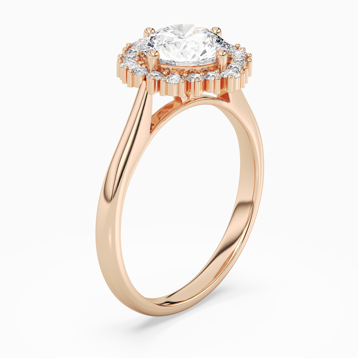 Round Cluster Halo in 14K Rose Gold angled