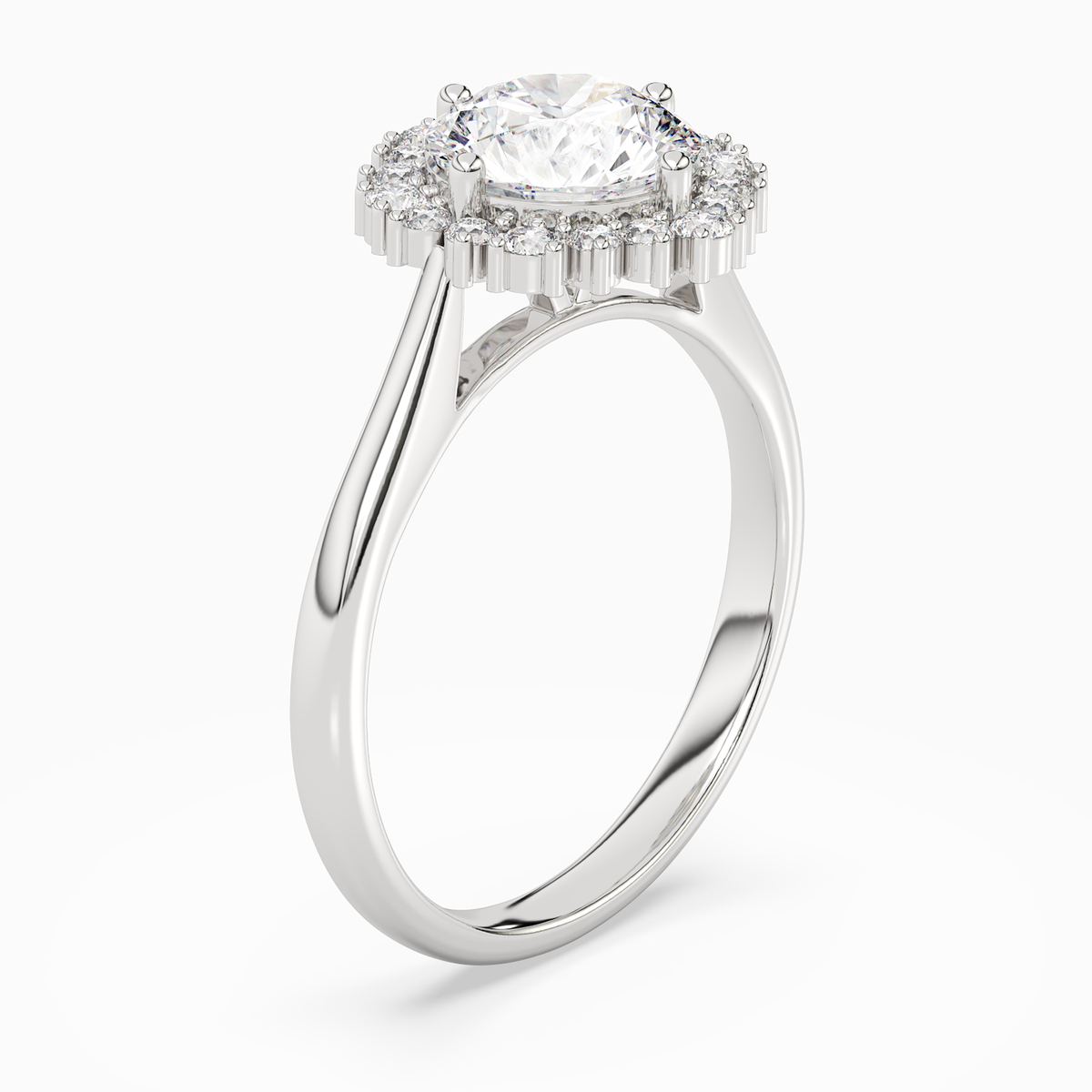 Round Cluster Halo in 14K White Gold angled