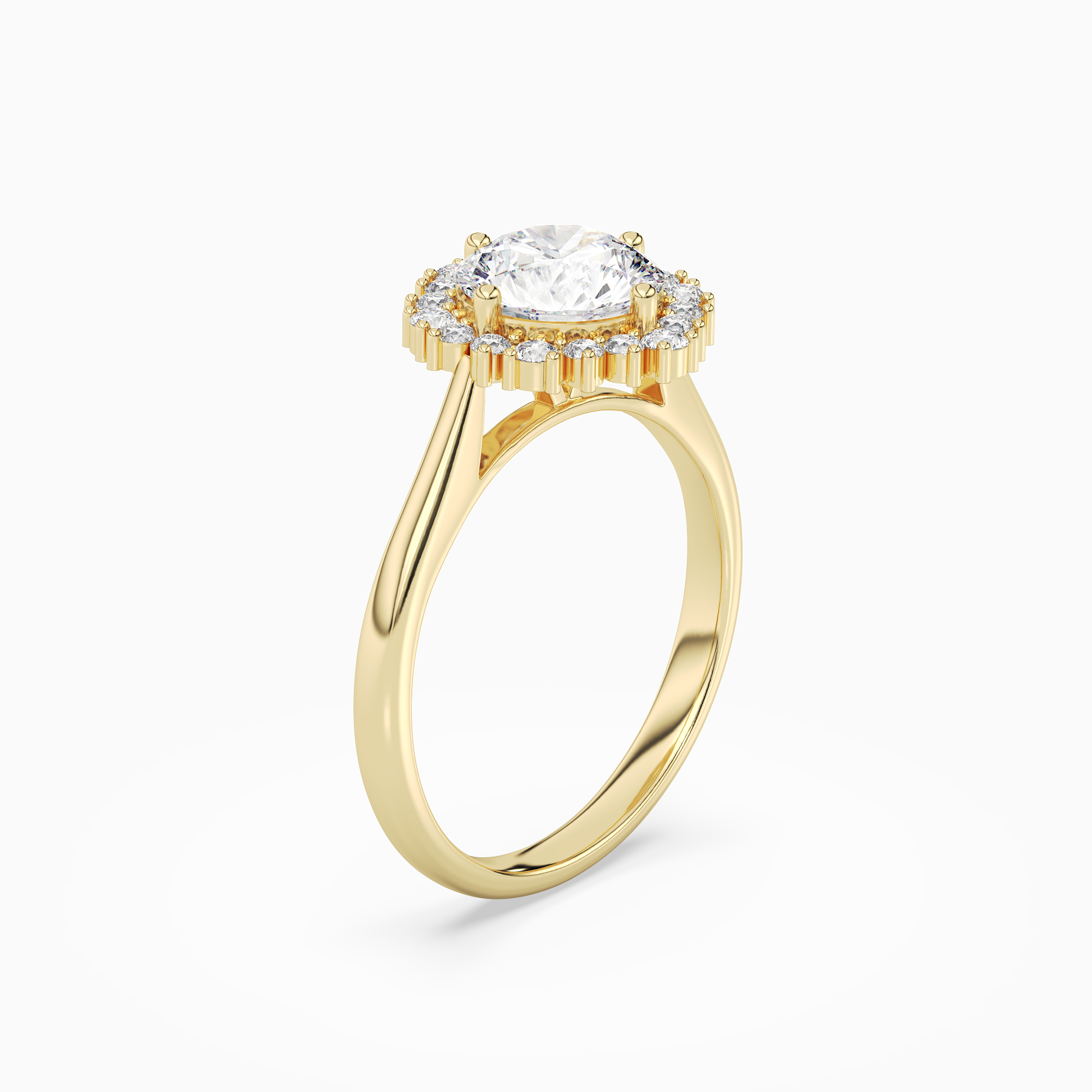 Round Cluster Halo in 14K Yellow Gold angled
