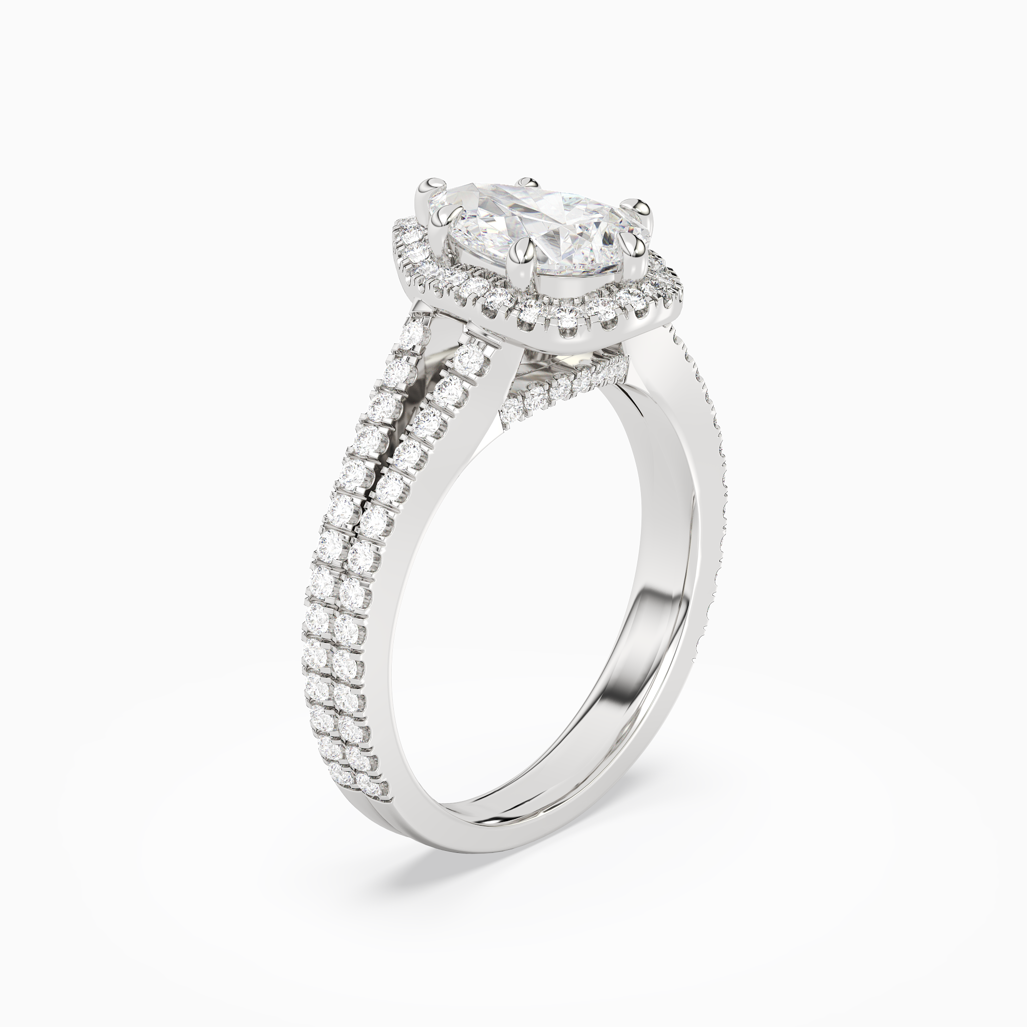Pear Split Shank Halo in 18K White Gold angled