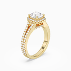 Round Split Shank Halo in 18K Yellow Gold angled