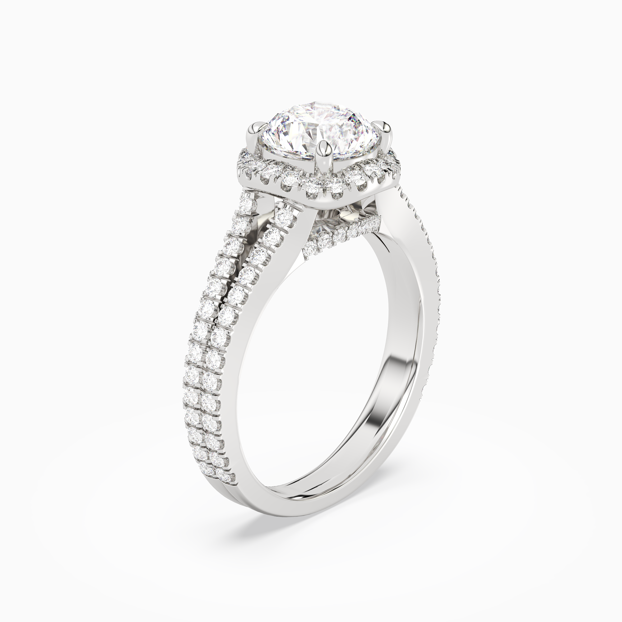 Round Split Shank Halo in Platinum angled