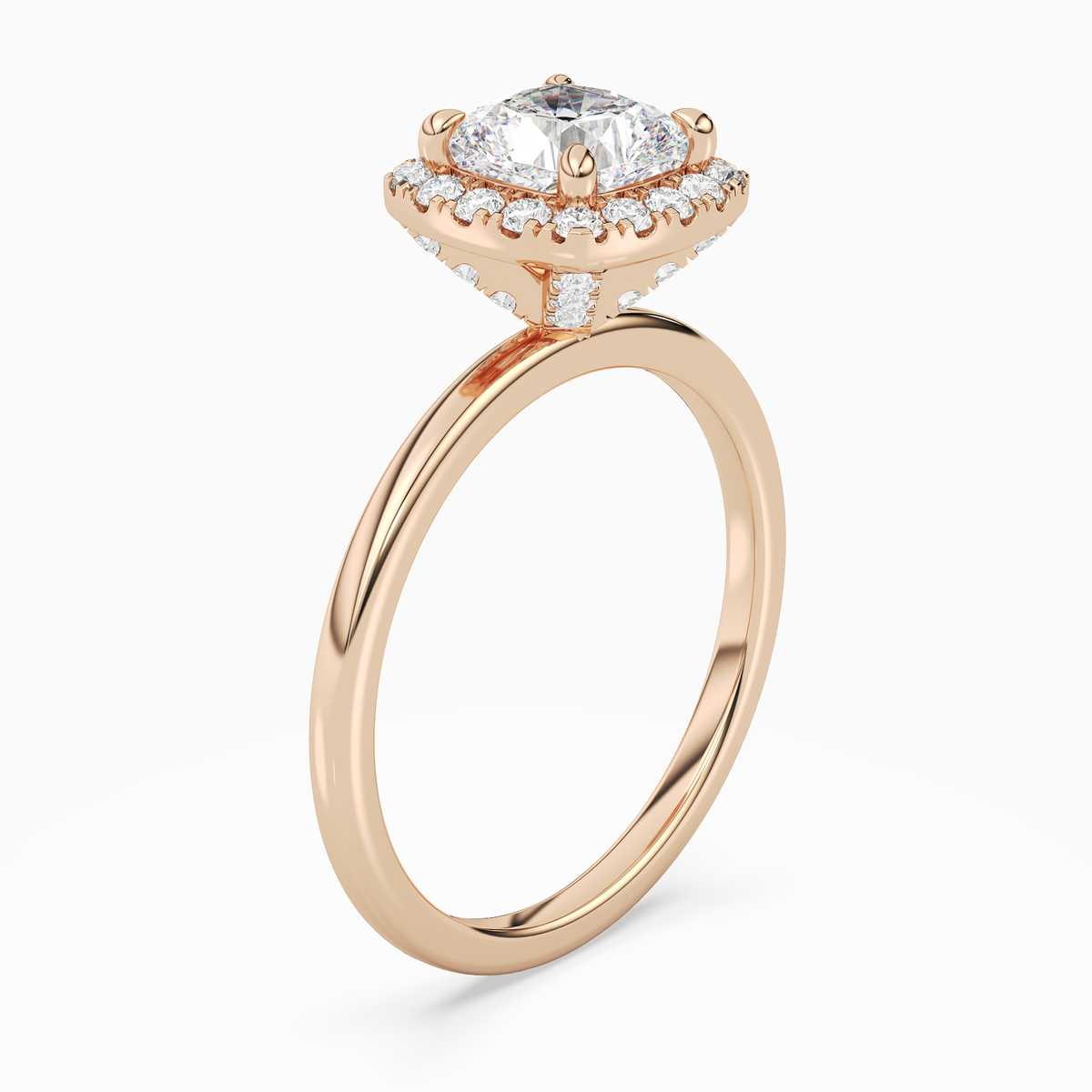 Cushion Scalloped Halo Baseline in 14K Rose Gold angled