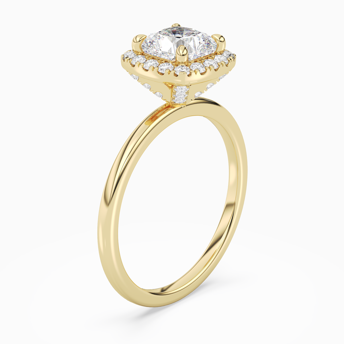 Cushion Scalloped Halo Baseline in 14K Yellow Gold angled
