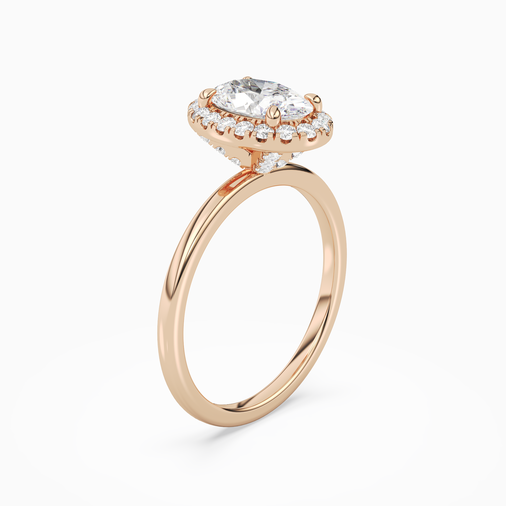 Oval Scalloped Halo Baseline in 14K Rose Gold angled