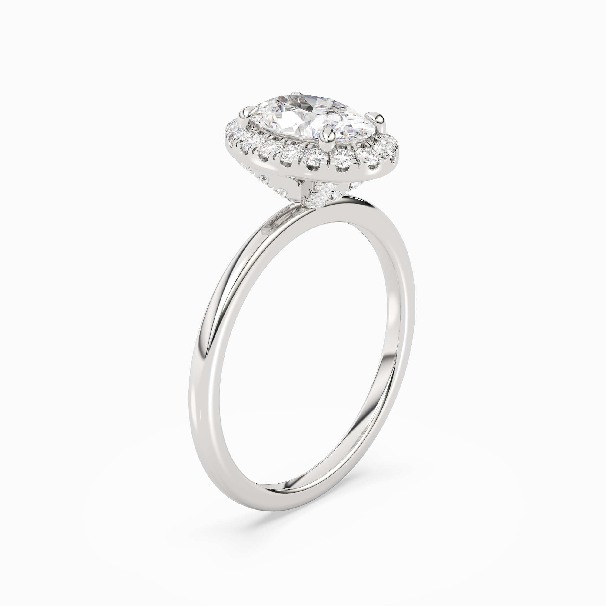 Oval Scalloped Halo Baseline in 14K White Gold angled