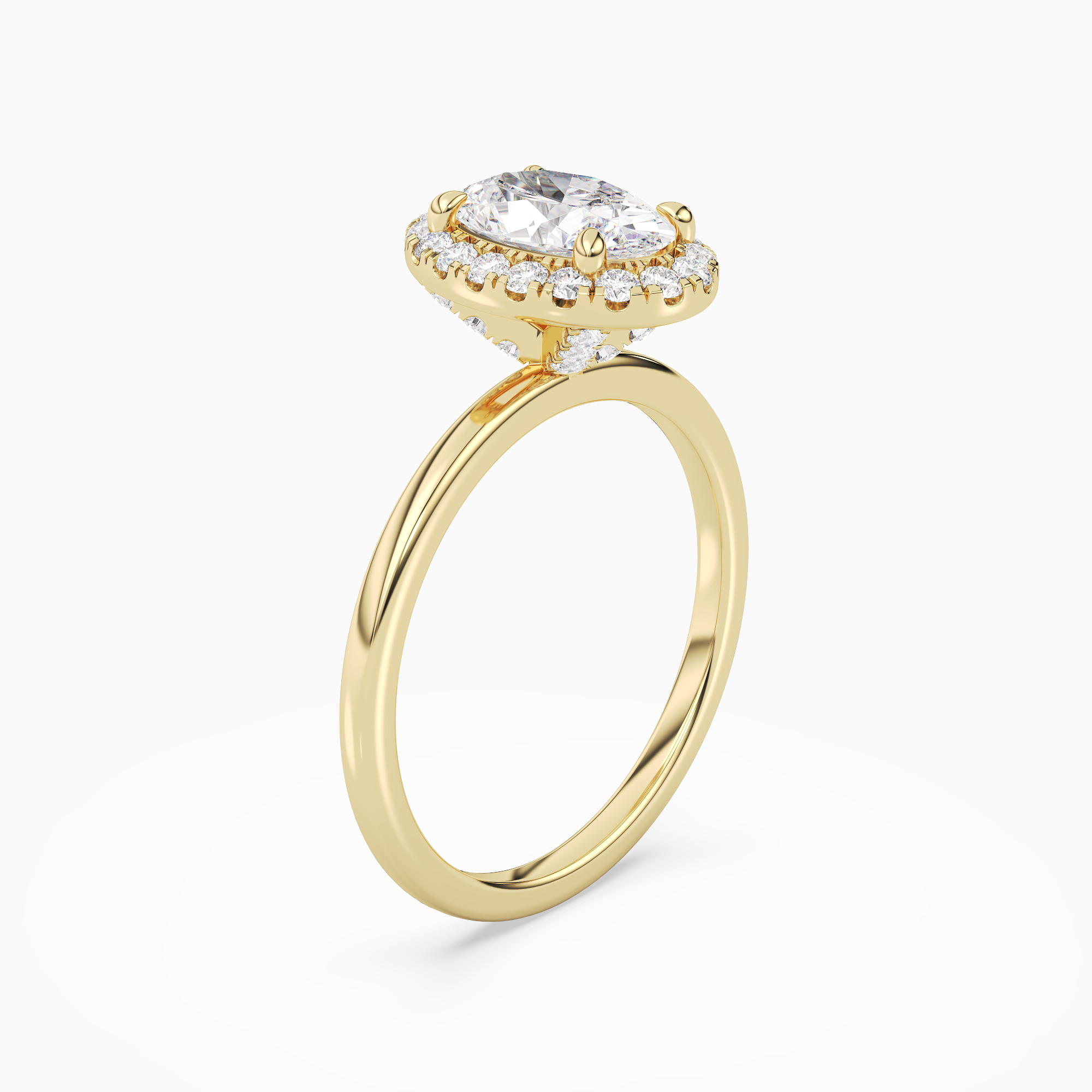 Oval Scalloped Halo Baseline in 14K Yellow Gold angled