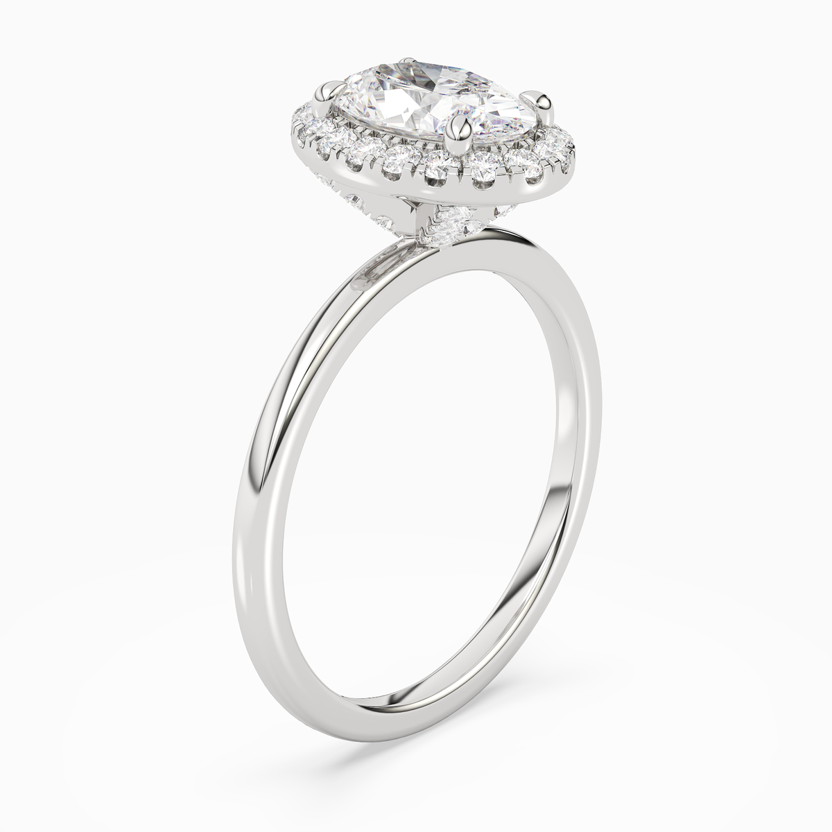 Oval Scalloped Halo Baseline in 18K White Gold angled