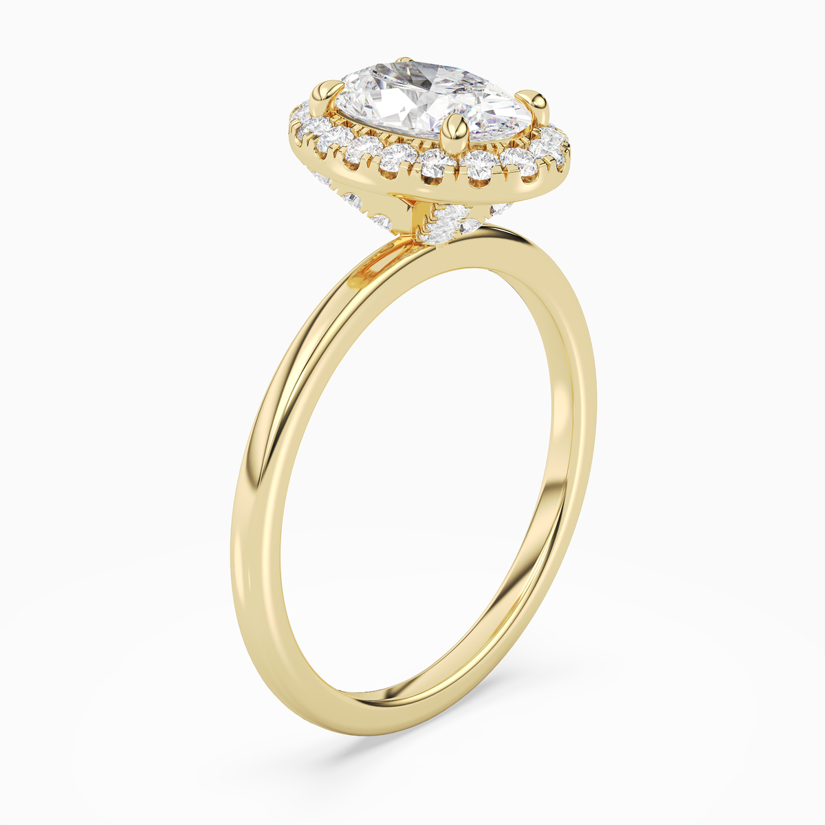Oval Scalloped Halo Baseline in 18K Yellow Gold angled