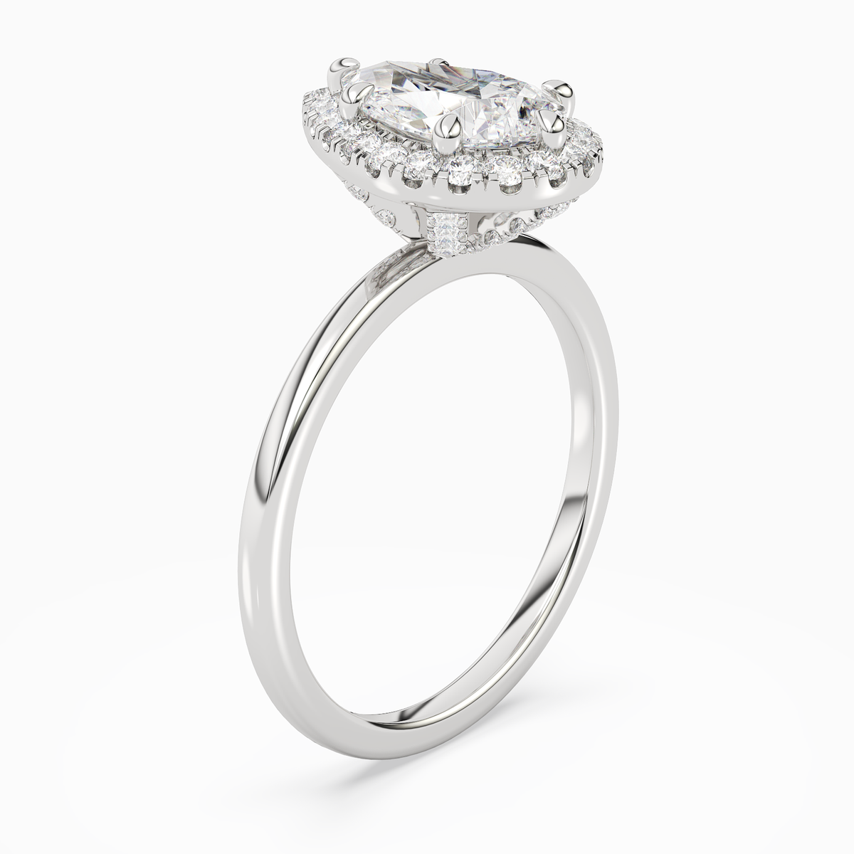 Pear Scalloped Halo Baseline in 14K White Gold angled