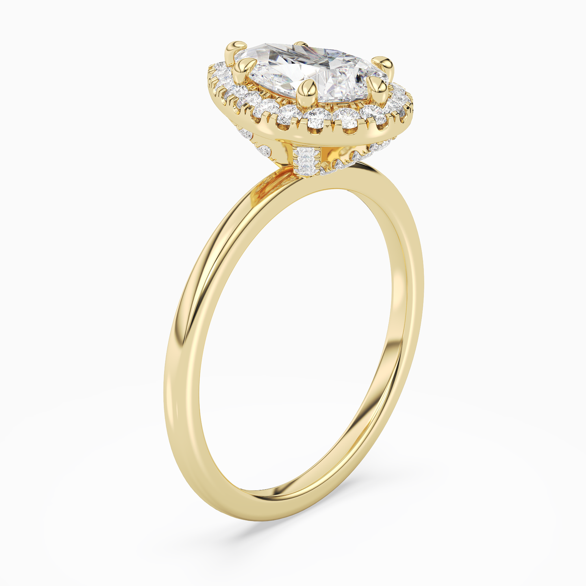 Pear Scalloped Halo Baseline in 14K Yellow Gold angled