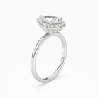 Pear Scalloped Halo Baseline in 18K White Gold angled