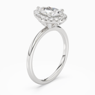Pear Scalloped Halo Baseline in 18K White Gold angled