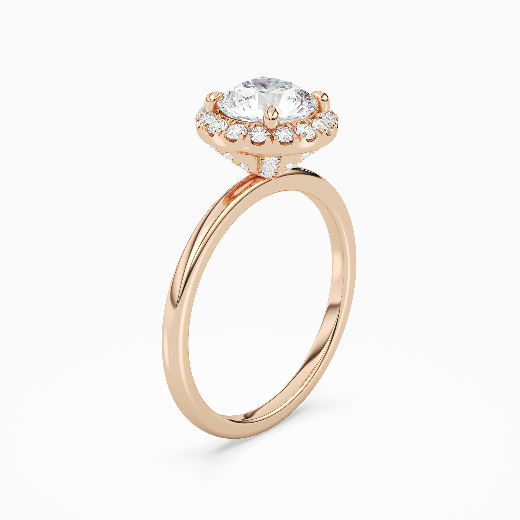 Round Scalloped Halo Baseline in 14K Rose Gold angled