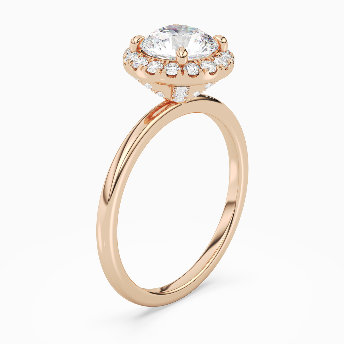 Round Scalloped Halo Baseline in 14K Rose Gold angled