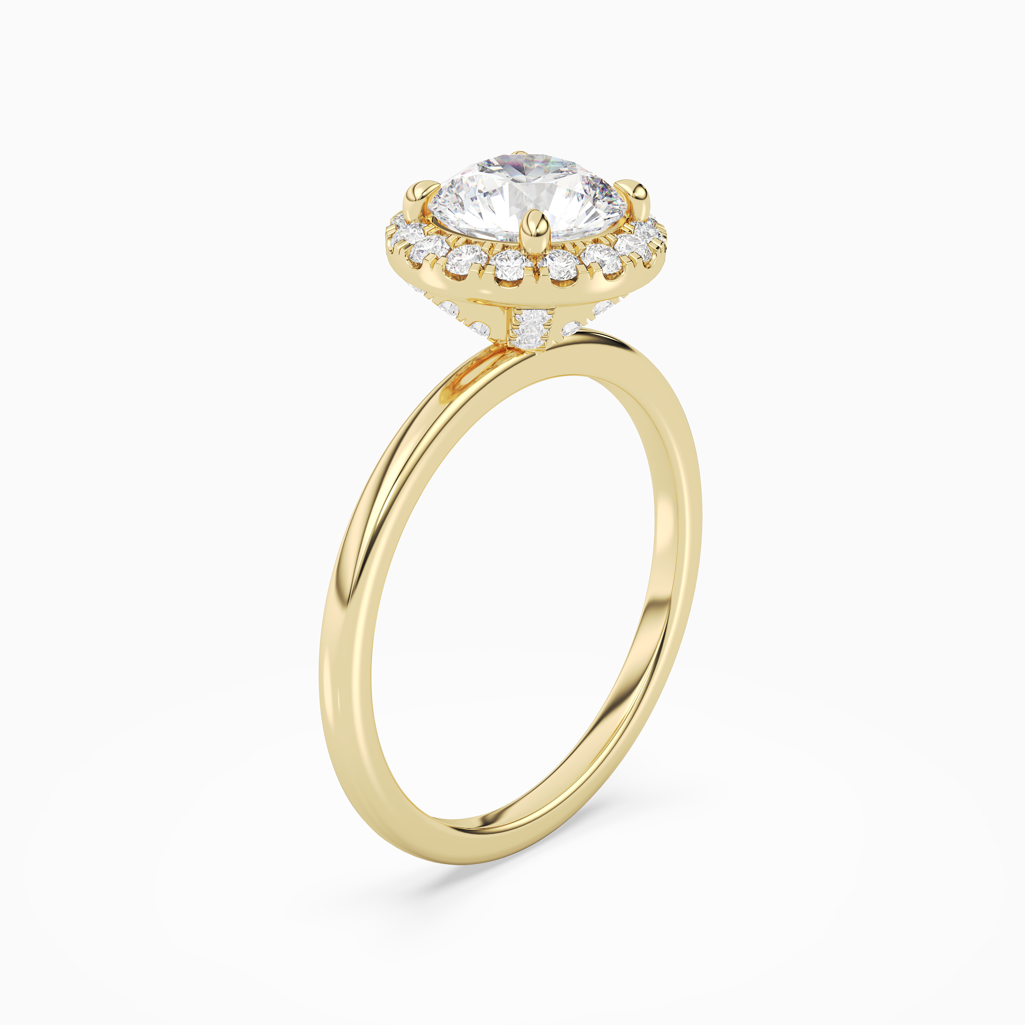 Round Scalloped Halo Baseline in 14K Yellow Gold angled