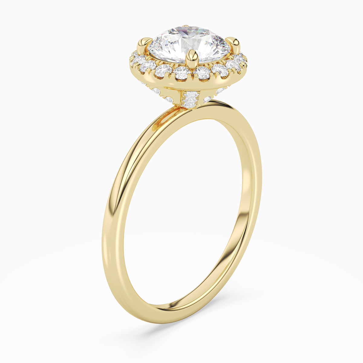 Round Scalloped Halo Baseline in 14K Yellow Gold angled