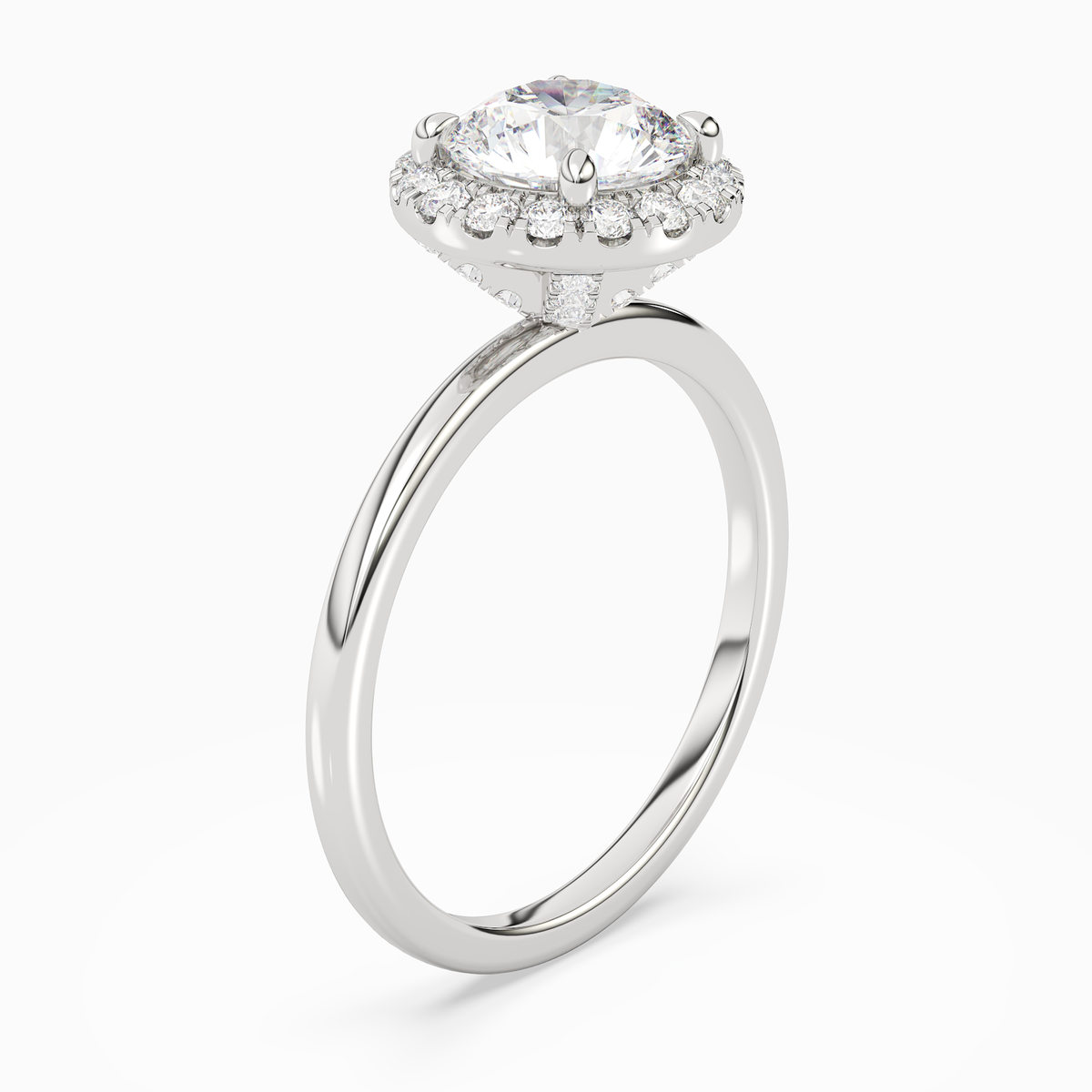 Round Scalloped Halo Baseline in Platinum angled