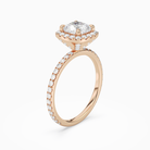 Cushion Scalloped Halo Pavé in 14K Rose Gold angled