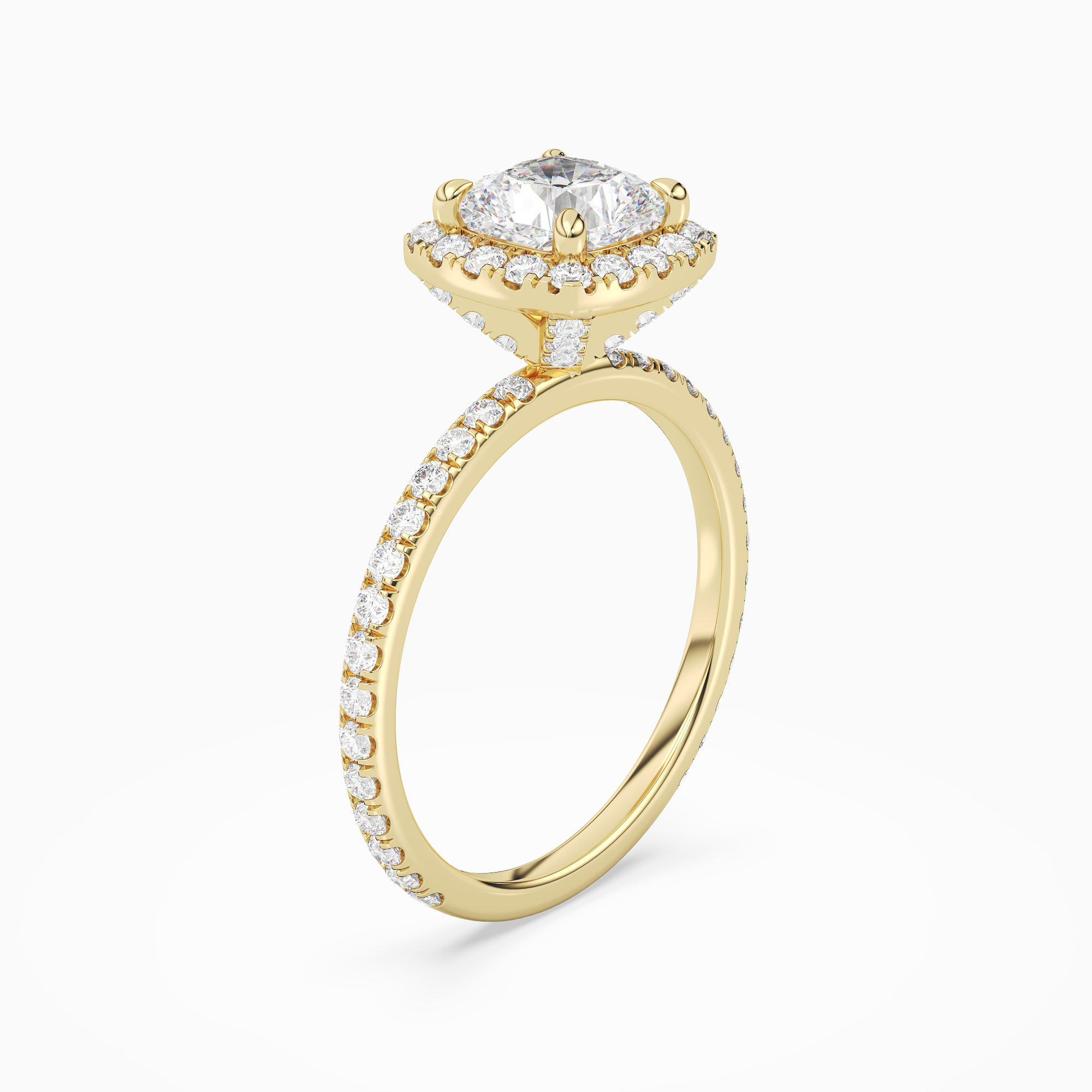Cushion Scalloped Halo Pavé in 14K Yellow Gold angled