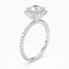 Cushion Scalloped Halo Pavé in 18K White Gold angled