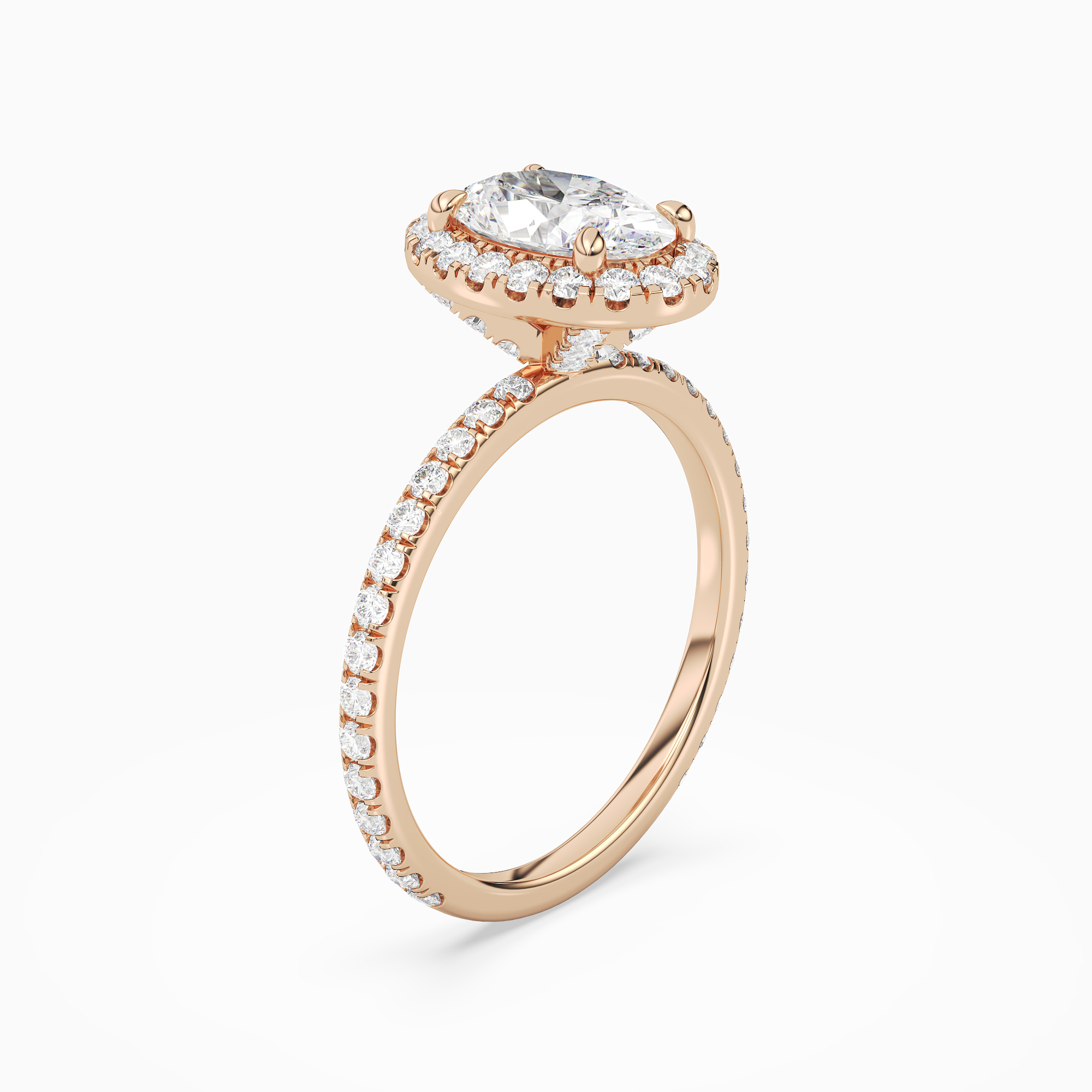 Oval Scalloped Halo Pavé in 14K Rose Gold angled