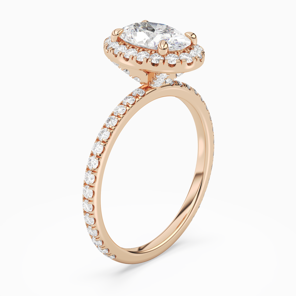 Oval Scalloped Halo Pavé in 14K Rose Gold angled