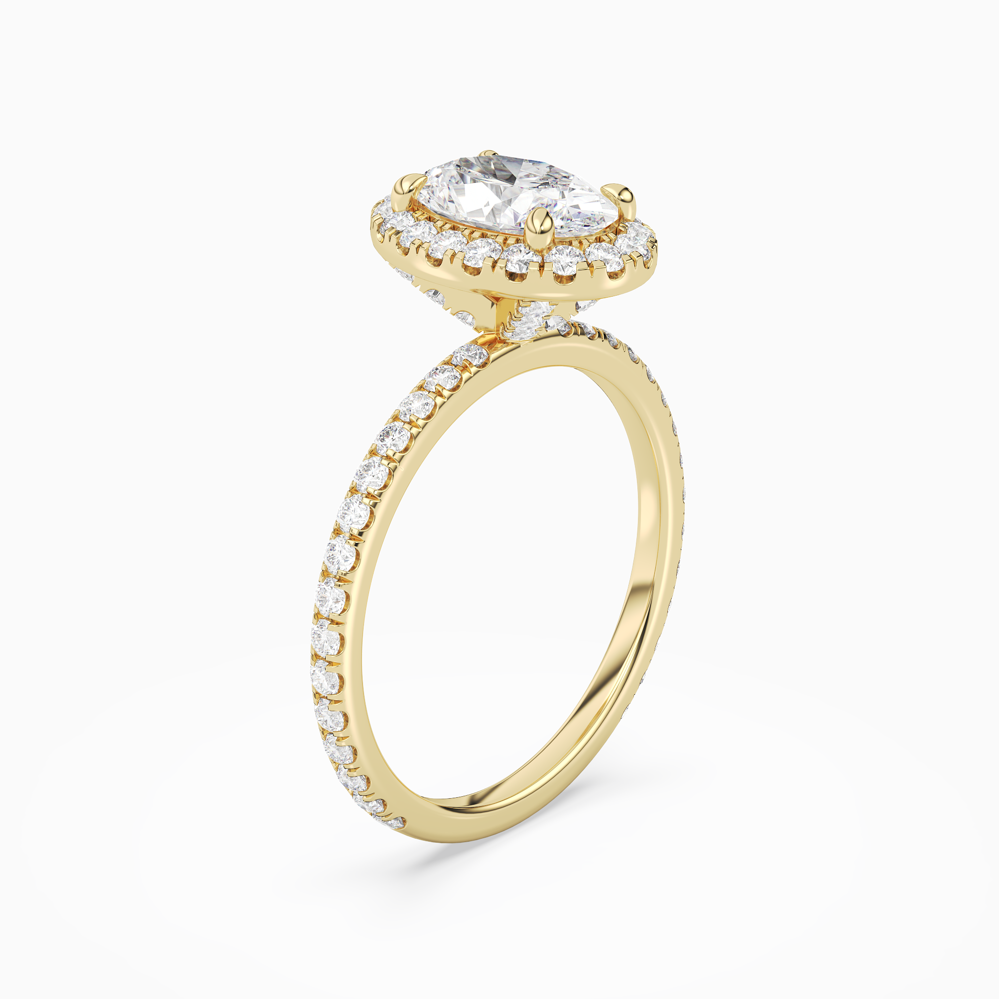 Oval Scalloped Halo Pavé in 14K Yellow Gold angled