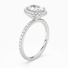 Oval Scalloped Halo Pavé in 18K White Gold angled