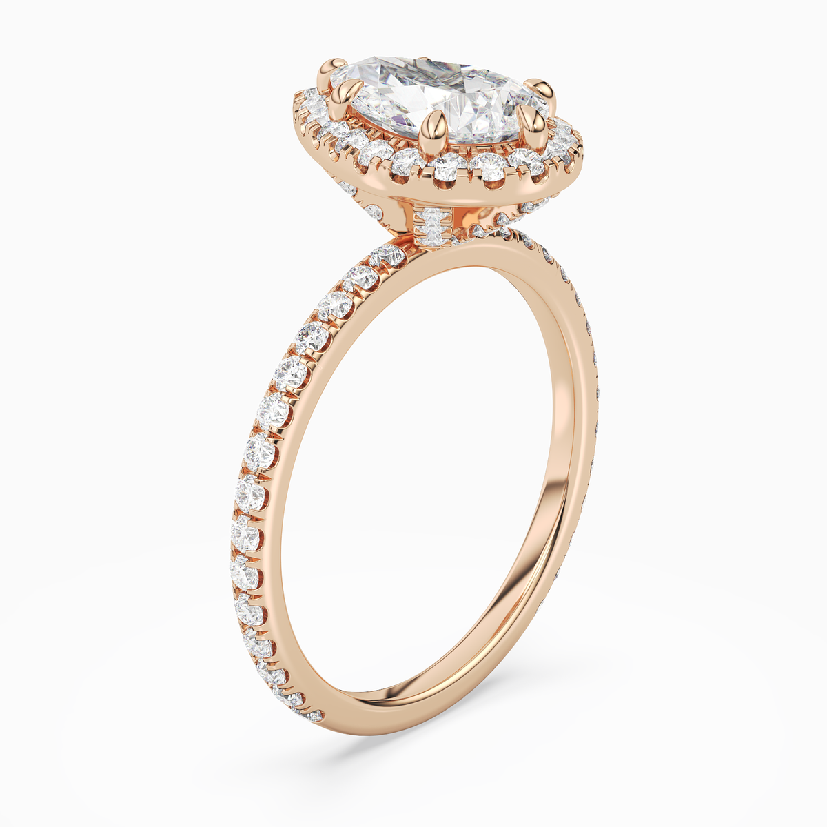 Pear Scalloped Halo Pavé in 14K Rose Gold angled