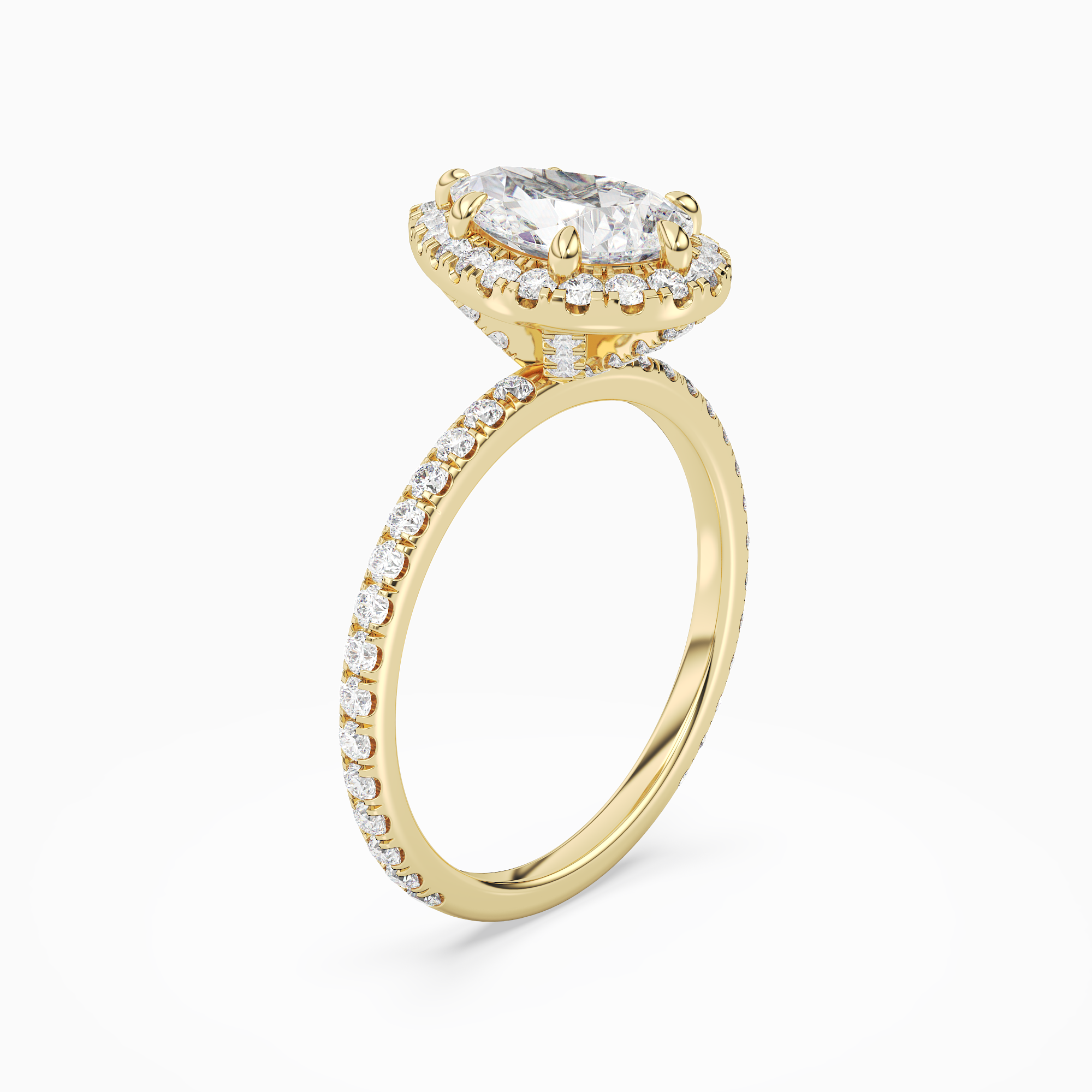 Pear Scalloped Halo Pavé in 14K Yellow Gold angled