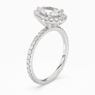 Pear Scalloped Halo Pavé in 18K White Gold angled