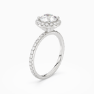 Round Scalloped Halo Pavé in 18K White Gold angled