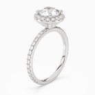 Round Scalloped Halo Pavé in 18K White Gold angled