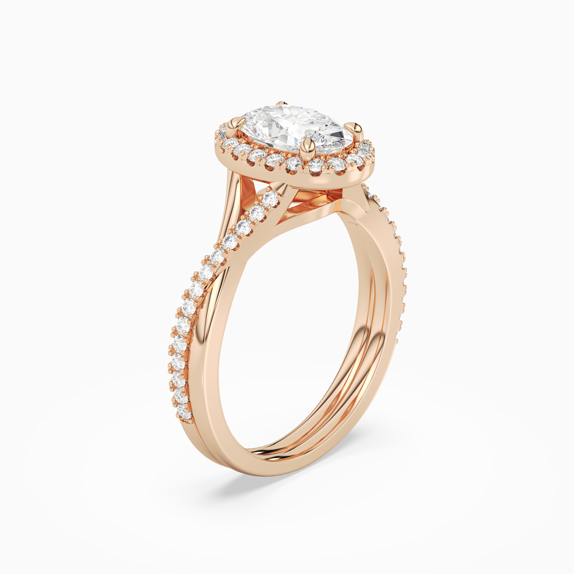 Oval Twisted Halo in 14K Rose Gold angled