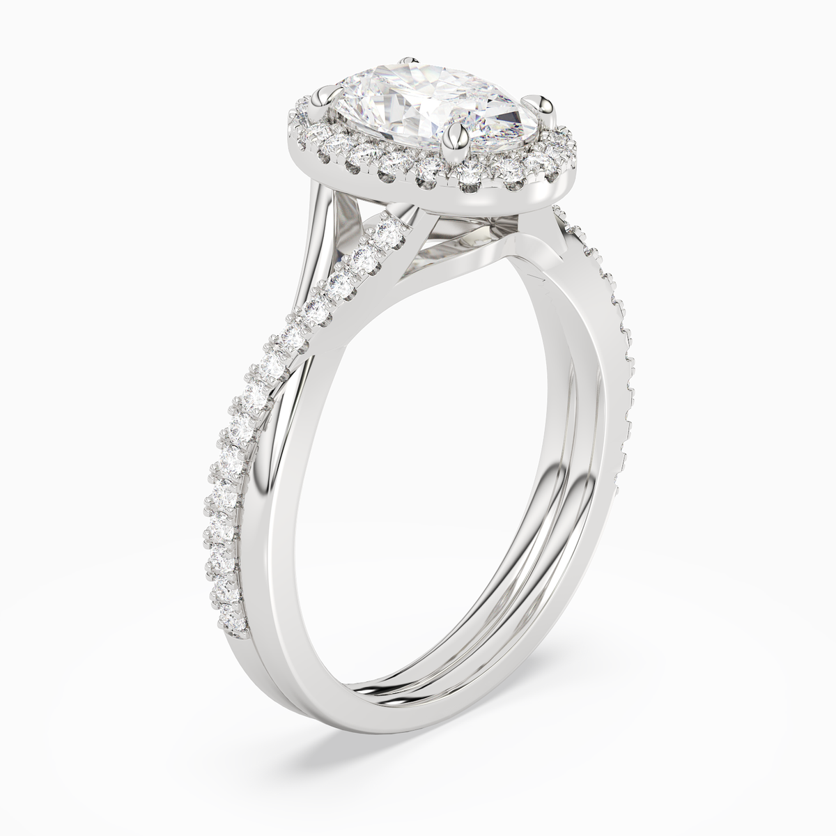 Oval Twisted Halo in 14K White Gold angled