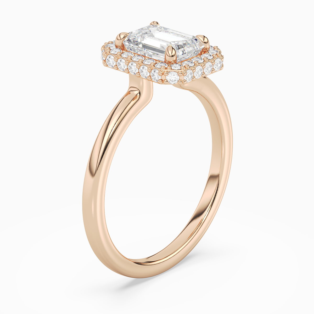 Emerald Compact Halo in 14K Rose Gold angled